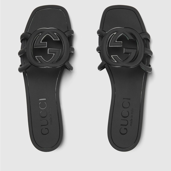 Gucci Black Interlocking G Flat Slide Sandals size 42 (US 12) - Picture 1 of 6